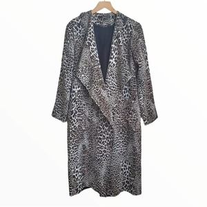Badgley Mischka Leopard Print Long Trench Coat Cream Brown Black Cruella Jacket